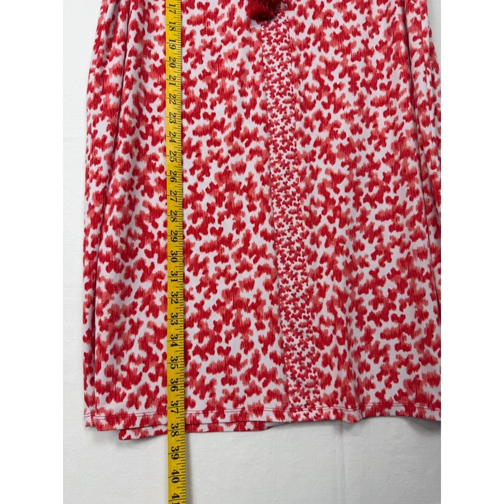 Michael Kors Ikat Heart Print Shift Dress Women XL Red Sleeveless Tassel‎ Tie